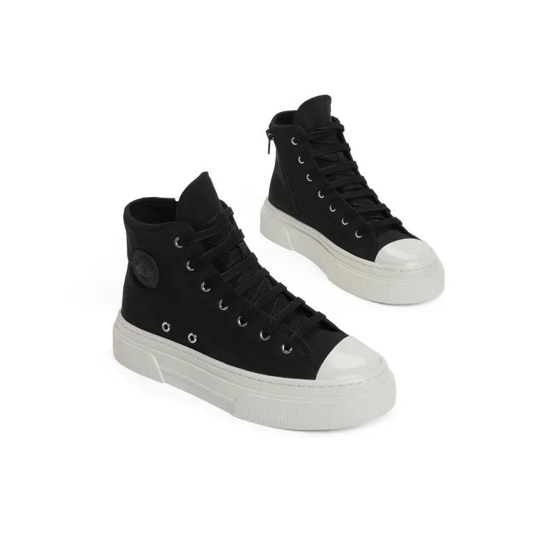 CHARLES&KEITH Small Ck High Top Canvas Shoes 3.5cm Women's Red/BLACK TEXTURED Black Textured-5