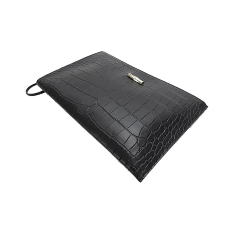 LONGCHAMP Croco Block Cow Leather Clutch Women's Black-3