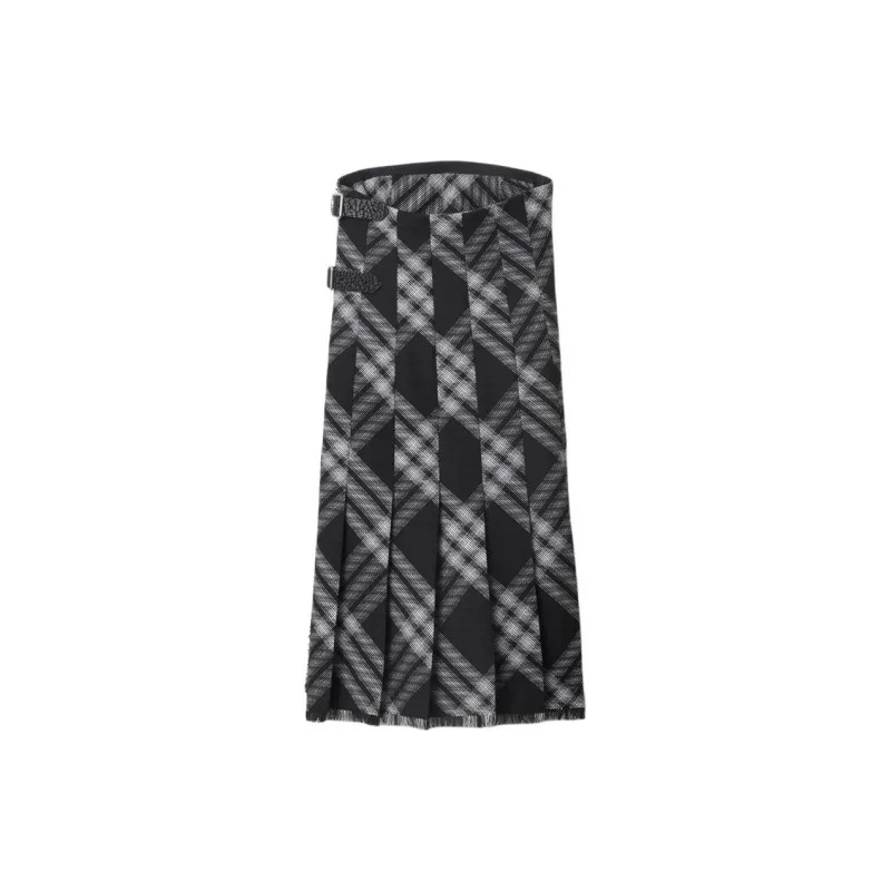 Burberry Checked Fringed Edge Midi Skirt-1