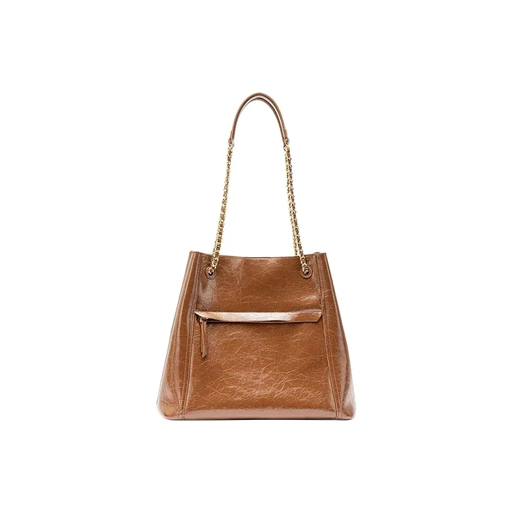 VANESSA HOGAN Cow Leather Patchwork With Artificial Leather Handbag Shoulder Bag Large Size Women's Brown-2
