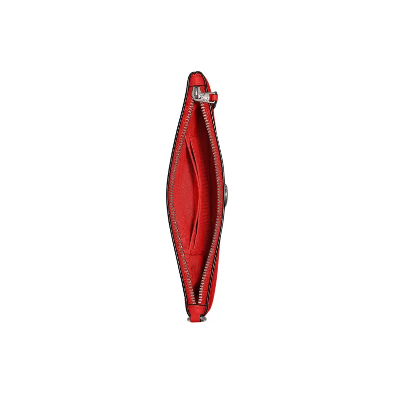 COACH Wristlet Eggstone Grain Leather Wrist Bag Small Size Women's Silver & Sports Red-1