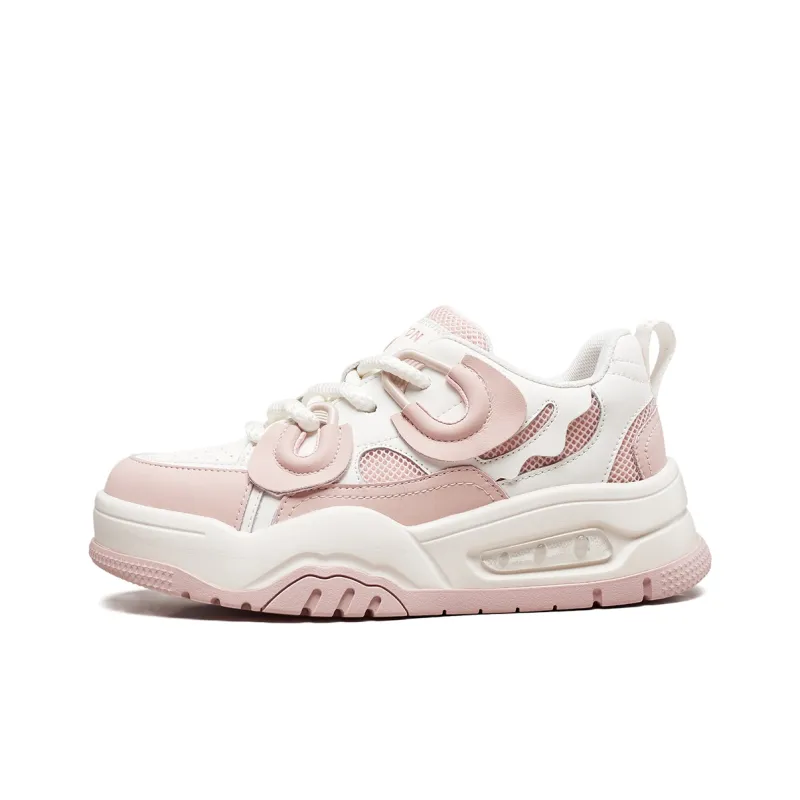 YEARCON Skateboard Shoes Women's Low Top Beige/Pink-5