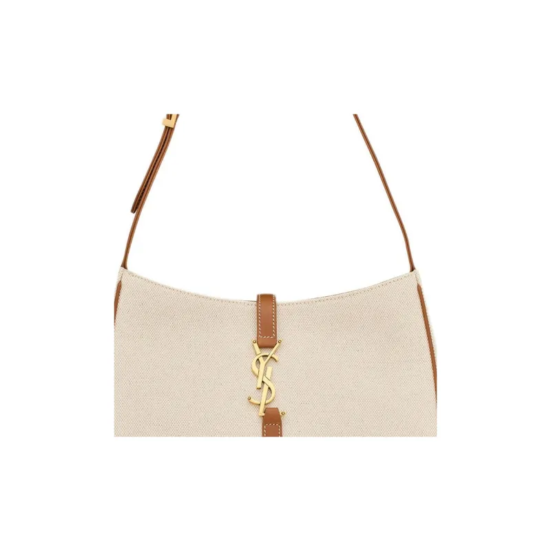 SAINT LAURENT LE5A7 Canvas With Leather Canvas Bag Shoulder Bag Hobo Bag Handbag Shoulder Bag Women's Taupe & Brick Red-4