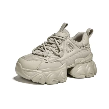 GEMEIQ Cushioned Anti Slip Wear Resistant Lightweight Height Increasing Low Top Chunky Sneakers Women's Oat