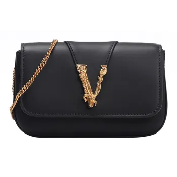VERSACE Virtus Leather Chain Bag Evening Party Bag Crossbody Bag Shoulder Bag Women's Black