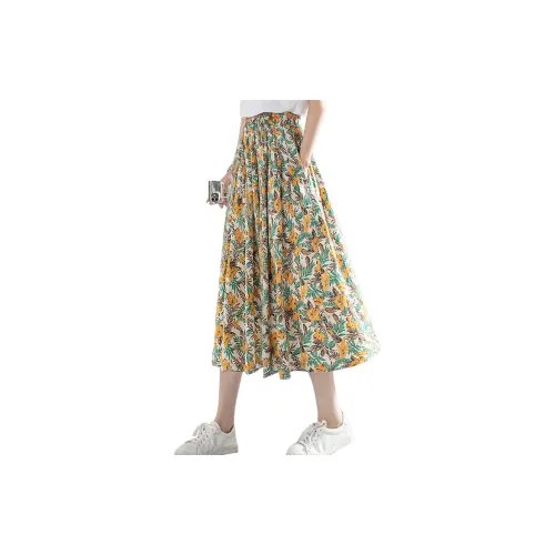 Cypress House Casual Long Skirts Women's Beige Base With Yellow Flowers