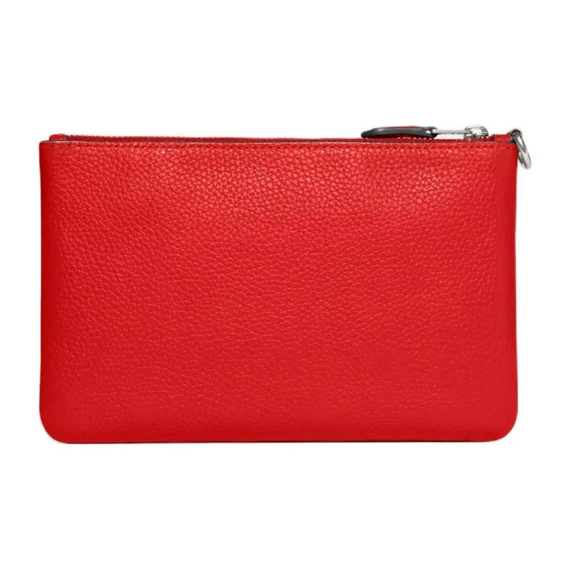 COACH Wristlet Eggstone Grain Leather Wrist Bag Small Size Women's Silver & Sports Red-2