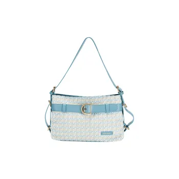 JANE KLAIN Fabric+Synthetic Leather Handbag Shoulder Bag Women's Blue/Brown