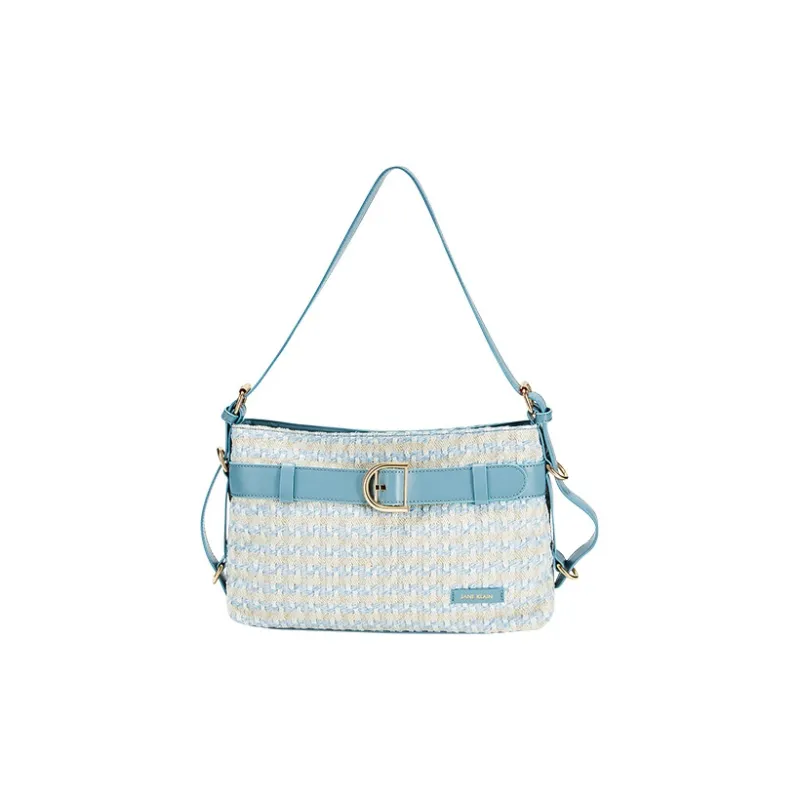 JANE KLAIN Fabric+Synthetic Leather Handbag Shoulder Bag Women's Blue/Brown-0