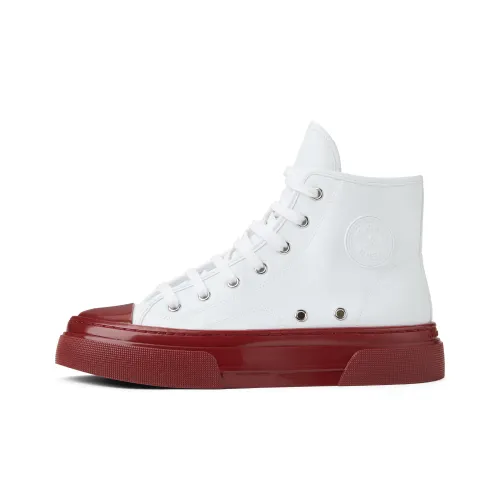 CHARLES&KEITH Small CK High-Top Canvas Shoes 3.5cm Women's Red Red/BLACK TEXTURED Black Textured