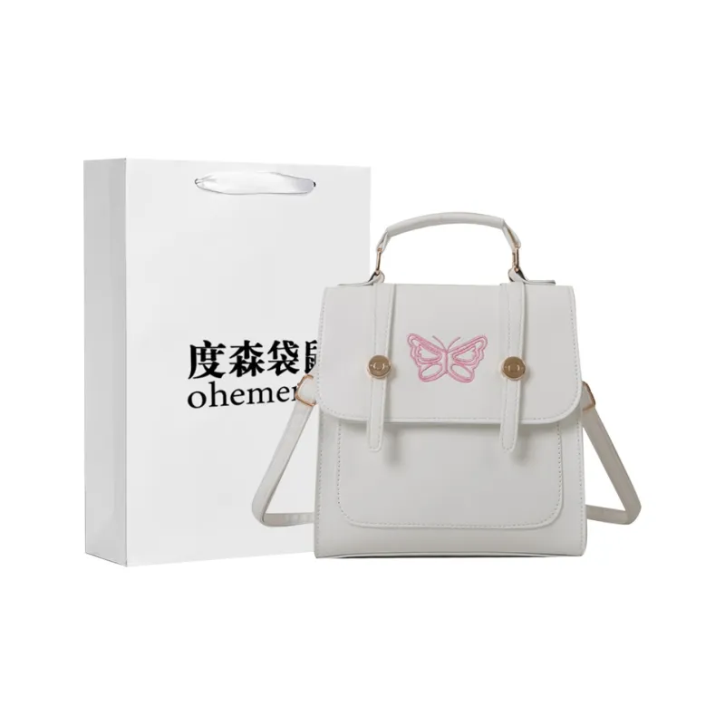 Dusen Kangaroo PU Backpack Regular Women's Black/White/Silver-5