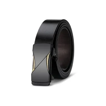 PISHUSHU Trendy Minimalist Style Cow Leather No-Tooth Automatic Buckle Belt Men's Gold Clasp Silver Clasp Width 3.3cm
