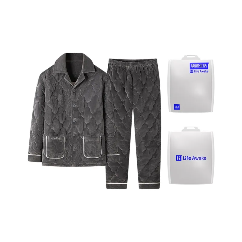 HLA Winter Men's Padded Lapel Triple Layer Thickened Crystal Velvet Loungewear & Sleepwear Set Home Set Men's-1