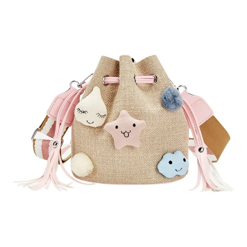 JANE KLAIN Fabric+Synthetic Leather Bucket Combo Bag Shoulder Bag Crossbody Bag Regular Women's Pink-1