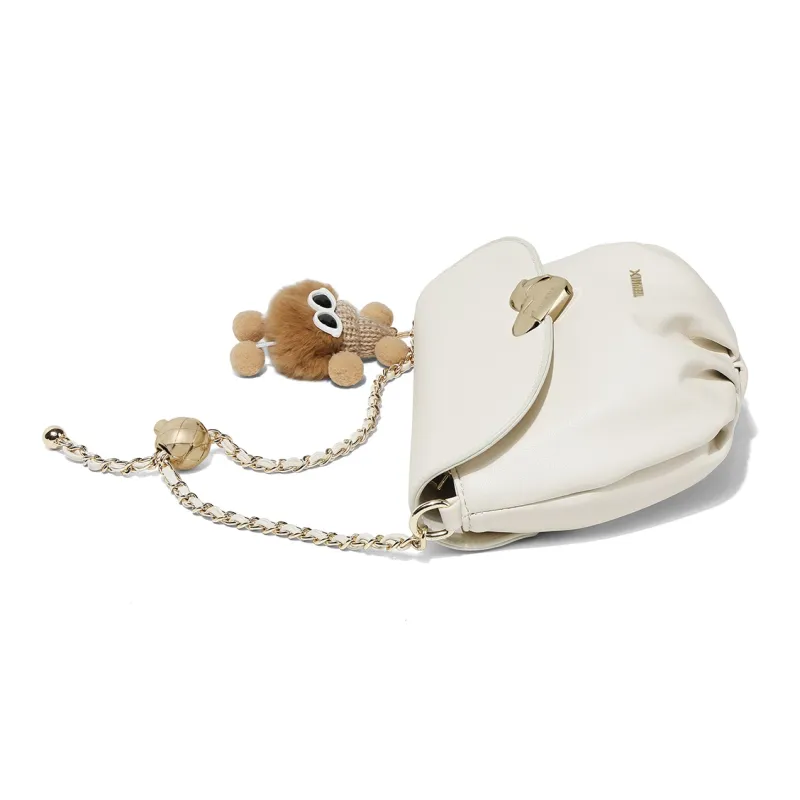 Teenmix Cow Leather Cloud Bag, Shoulder Bag, Crossbody Bag Trumpets Women's Black/Ecru/Pink-10