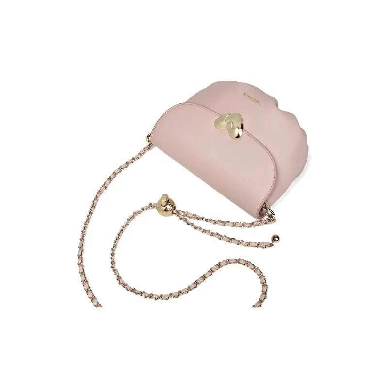 Teenmix Cow Leather Cloud Bag, Shoulder Bag, Crossbody Bag Trumpets Women's Black/Ecru/Pink-17