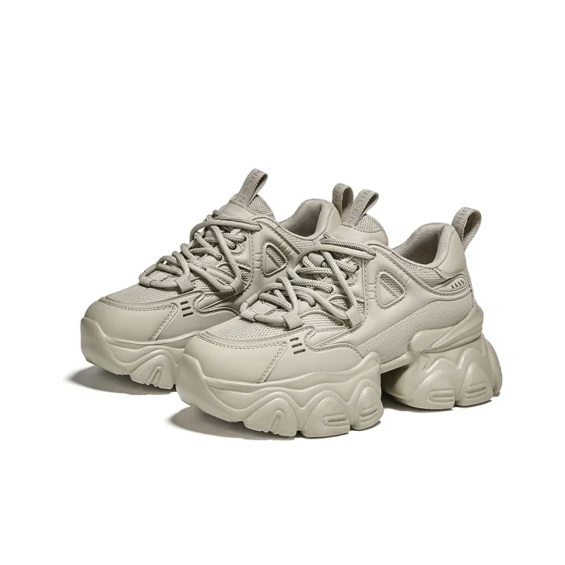 GEMEIQ Cushioned Anti Slip Wear Resistant Lightweight Height Increasing Low Top Chunky Sneakers Women's Oat-1