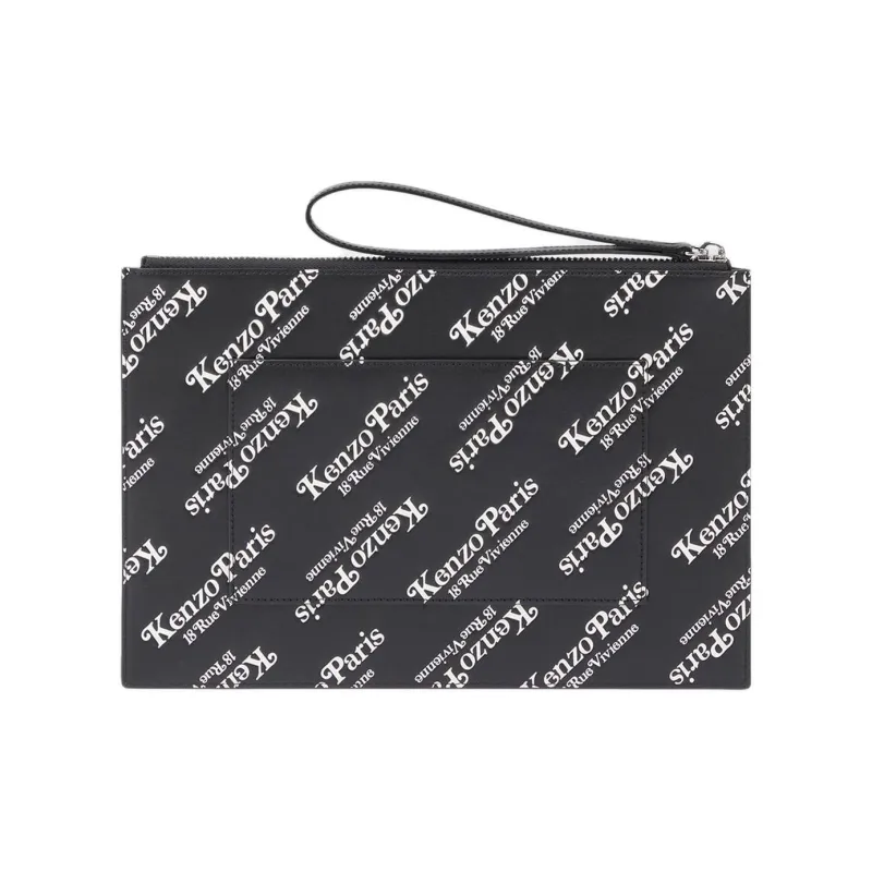 KENZO Cow Leather Clutch Large Size Unisex Black-1