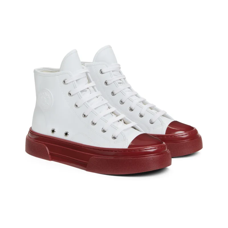 CHARLES&KEITH Small Ck High Top Canvas Shoes 3.5cm Women's Red/BLACK TEXTURED Black Textured-1