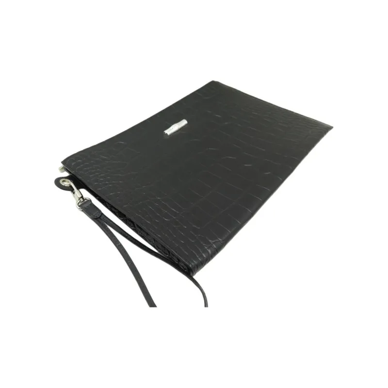 LONGCHAMP Croco Block Cow Leather Clutch Women's Black-4