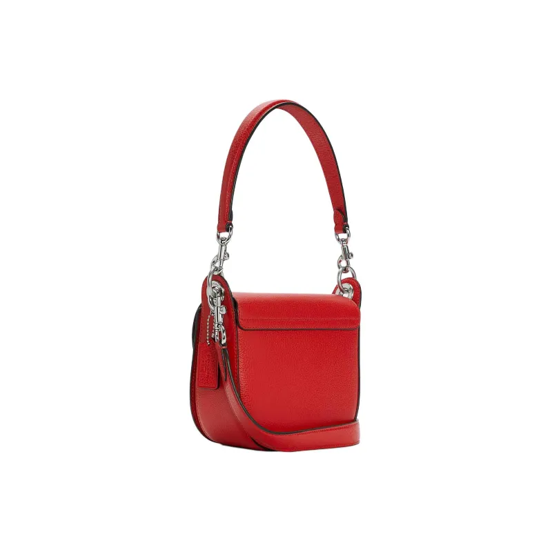 COACH Kleo Leather Saddle Bag, Portable Crossbody Bag, Shoulder Bag Women's Red-4