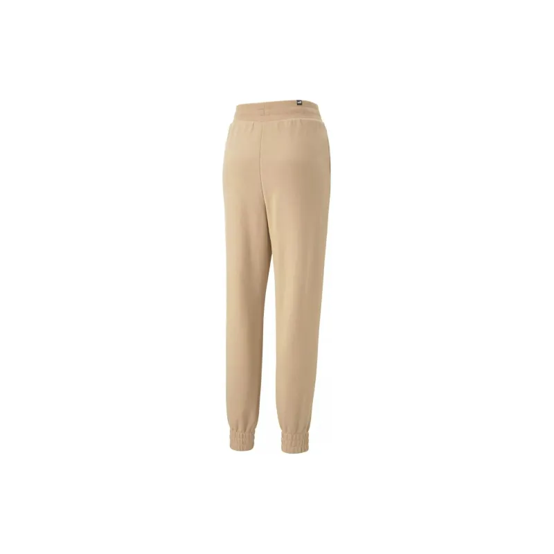 PUMA ESS+ EMBROIDERY HIGH-WAIST PANTS TR CL Knitted Sports Pants Women's Beige Yellow-1