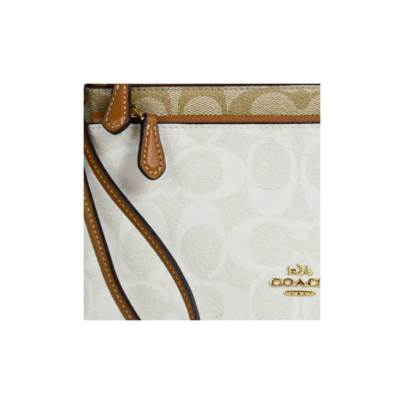 COACH Canvas With Leather Wrist Bags Clutches Wallets Small Size Women's Ecru & Khaki-3