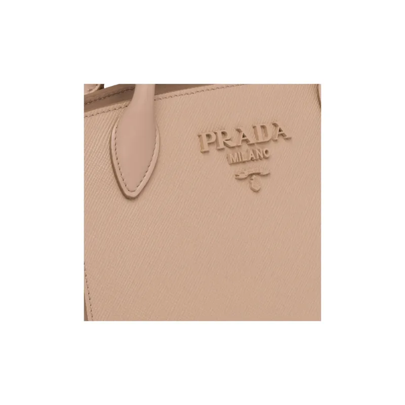 PRADA Leather And Calfskin Shoulder Bag Crossbody Bag Handbag Women's Cameo Brown Beige-4