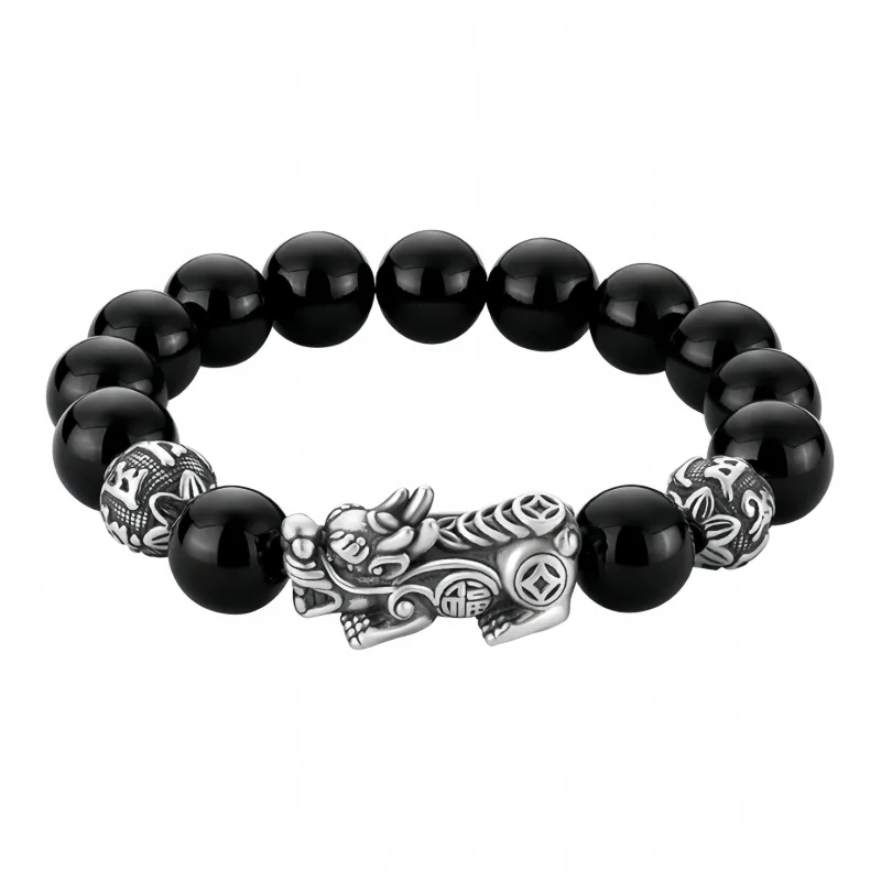 Seven Little Craftsmen Obsidian Jade Bracelets Men's-0