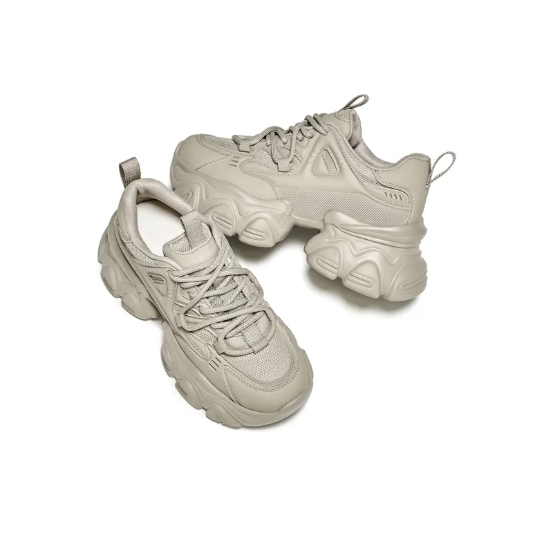GEMEIQ Cushioned Anti Slip Wear Resistant Lightweight Height Increasing Low Top Chunky Sneakers Women's Oat-2