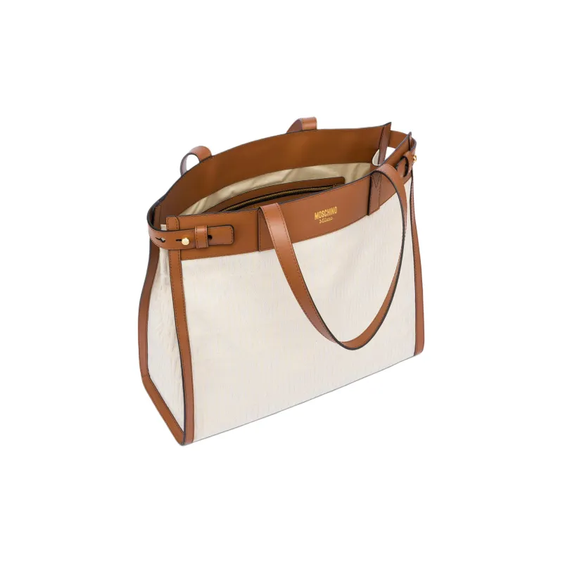 MOSCHINO Cotton Blend With Viscose Tote Bag, Shopping Bag, Shoulder Bag, Handbag Women's Ivory-2