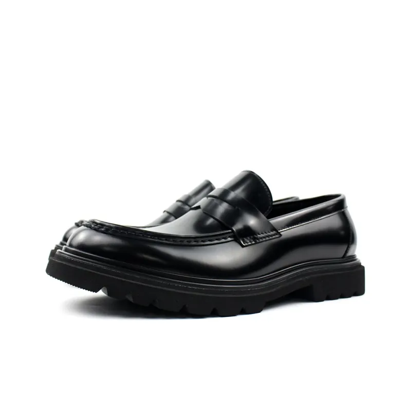 MYFULER Platform Height Increasing Business Casual Commute To Work Loafers Men's Black-3