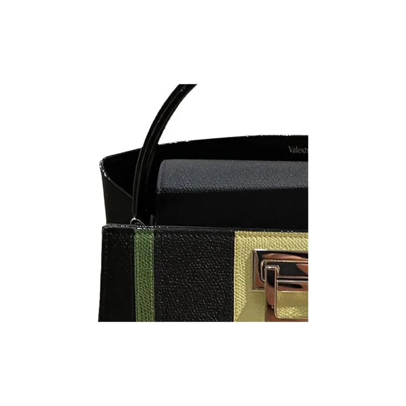 Valextra Brera Grained Calfskin Shoulder Bag Crossbody Bag Handbag Small Size Women's Black & Yellow-4