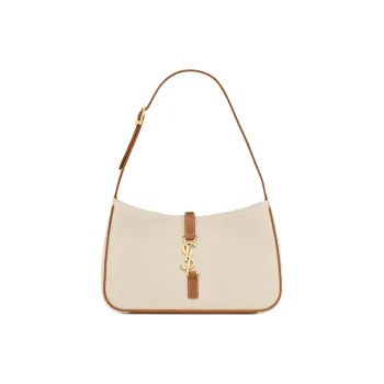 SAINT LAURENT LE5A7 Canvas With Leather Canvas Bag Shoulder Bag Hobo Bag Handbag Shoulder Bag Women's Taupe & Brick Red