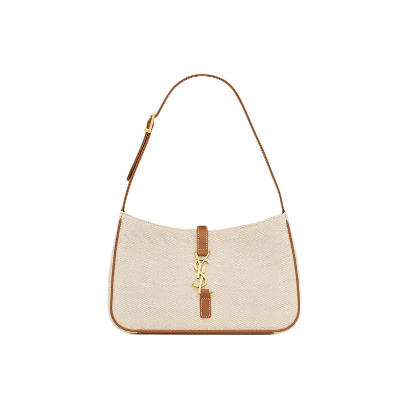 SAINT LAURENT LE5A7 Canvas With Leather Canvas Bag Shoulder Bag Hobo Bag Handbag Shoulder Bag Women's Taupe & Brick Red-0