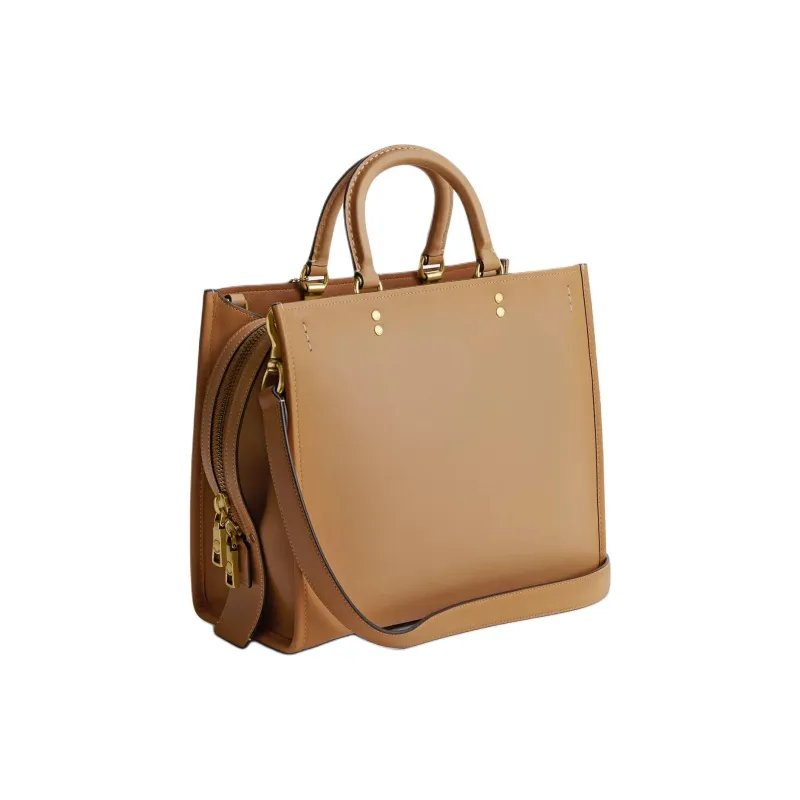 COACH Rogue Leather One Shoulder Handbag Tubas Women's Brass & Beige-1