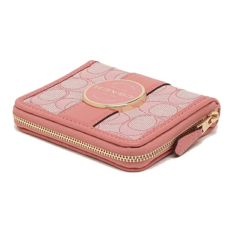 COACH Lonnie Fabric With Leather Clutches Wallets Mini Women's Toffee Pink Macaron Color Series-2
