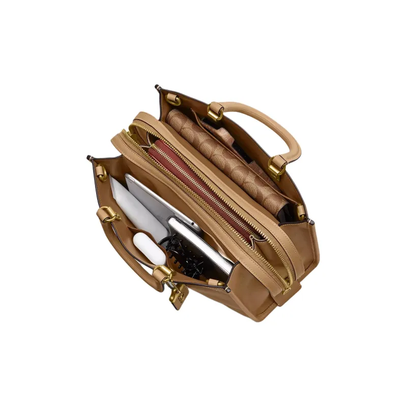 COACH Rogue Leather One Shoulder Handbag Tubas Women's Brass & Beige-4