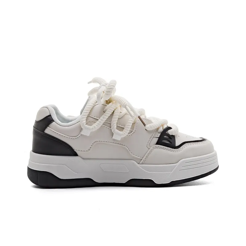 Warrior Warrior Height Increasing Wear Resistant Low Top Skateboard Shoes Women's White Black-1