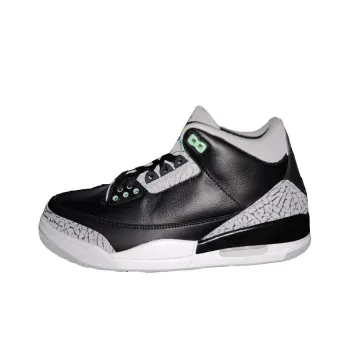 Jordan Air Jordan 3 Green Glow Abrasion Resistant Breathable Mid Top Vintage Basketball Shoes Men's Black