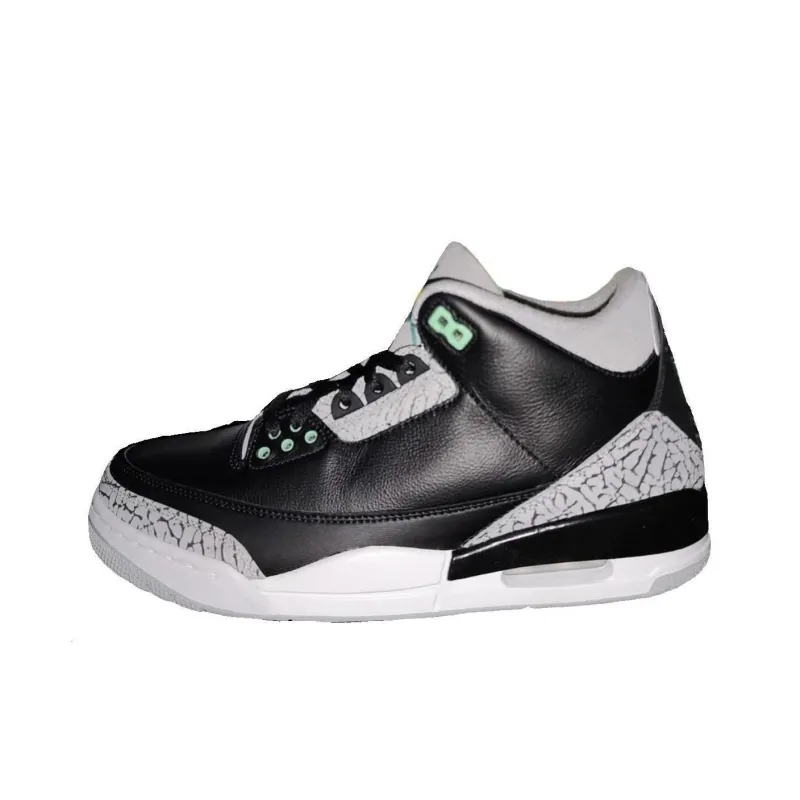 Jordan Air Jordan 3 Green Glow Abrasion Resistant Breathable Mid Top Vintage Basketball Shoes Men's Black-0