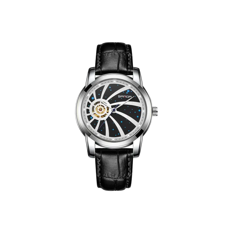 Sanda Automatic Mechanical Movement Leather Strap Watch Men's Watches Black Dial-1