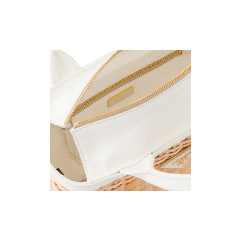 PRADA Wicker Shoulder Bag, Crossbody Bag, Handbag Women's Light Umber/White-3