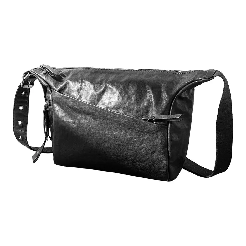 Back Step Cow Leather Shoulder Bag Crossbody Bag Regular Unisex Black-1
