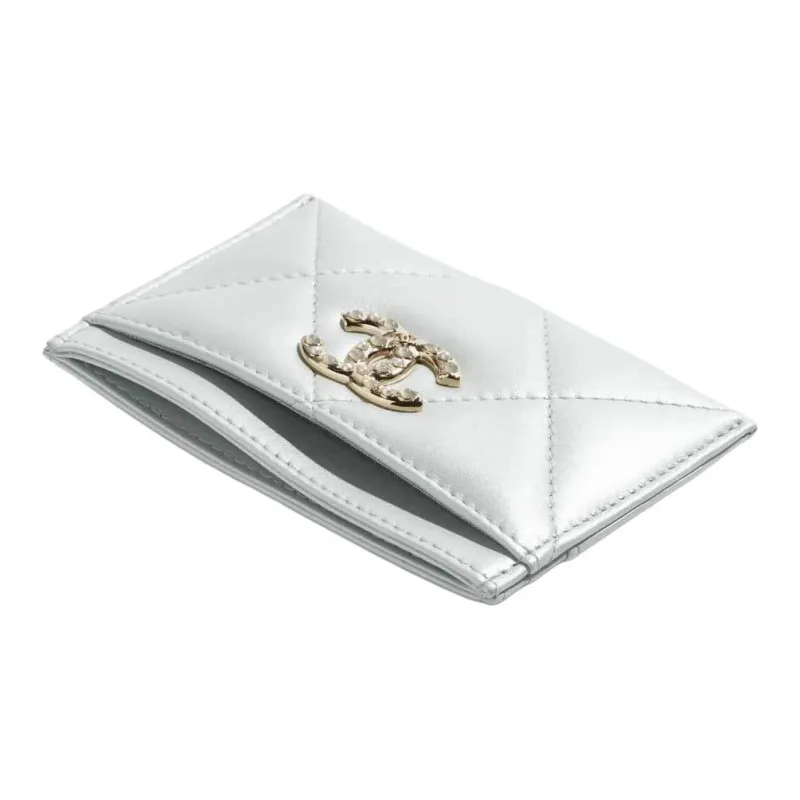 CHANEL Lambskin Card Holder Women's Light Gray-2