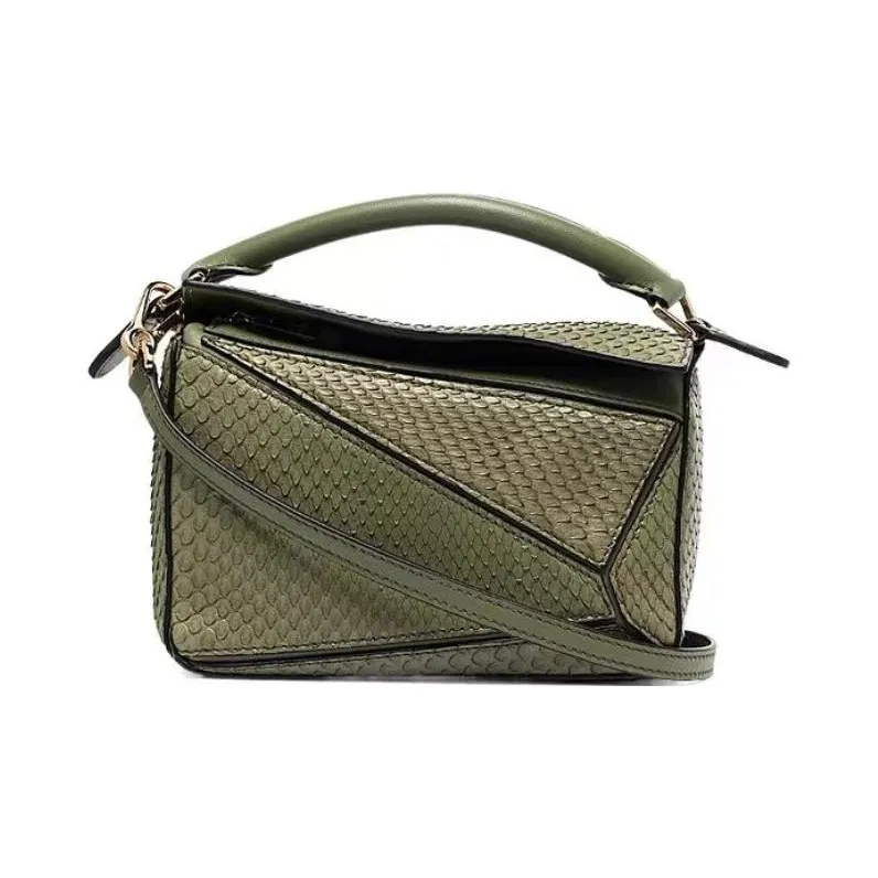 LOEWE Puzzle Snake Skin Shoulder Bag Crossbody Bag Handbag Mini Women's Green-0
