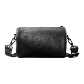 Back Step Top Grain Vegetable Tanned Cow Leather Genuine Leather Shoulder Bag Crossbody Backpack Regular Unisex Black