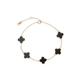 18K Gold Four-Leaf Clover Five Floral Bracelet (Black Agate)