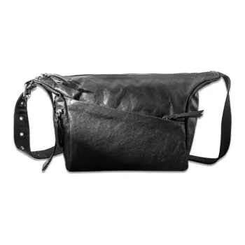 Back Step Cow Leather Shoulder Bag Crossbody Bag Regular Unisex Black