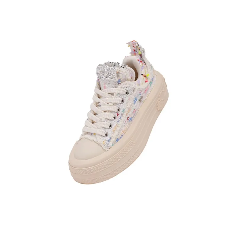 FORESHADOW 'Double-Uni'1.0 Height Increasing Low-Top Candy Party Skateboard Shoes Women's Multicolor Knit White-1
